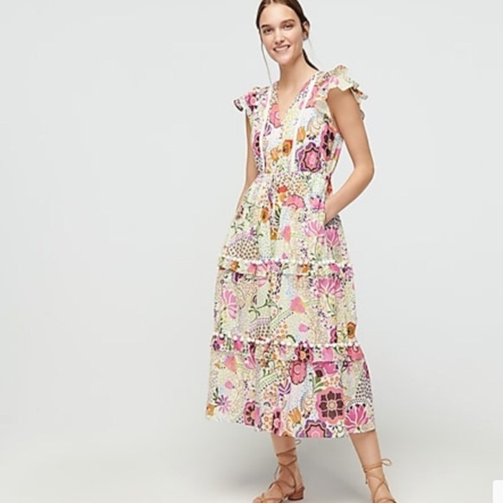 New J Crew Pom Pom Dress Ratti Retro Floral 10 Medium